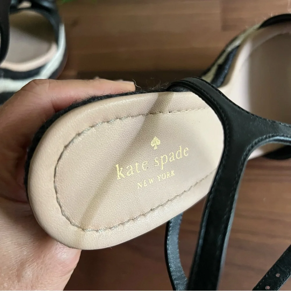 Kate Spade New York Jill Rosette Black Cream Espadrille Platform Wedge Sandals